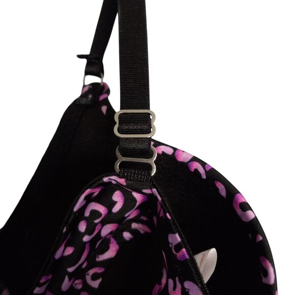 Inteco Intimates 34B Bra Pink Black Leopard Print Push Up Bow Adjustable NEW - Picture 4 of 6